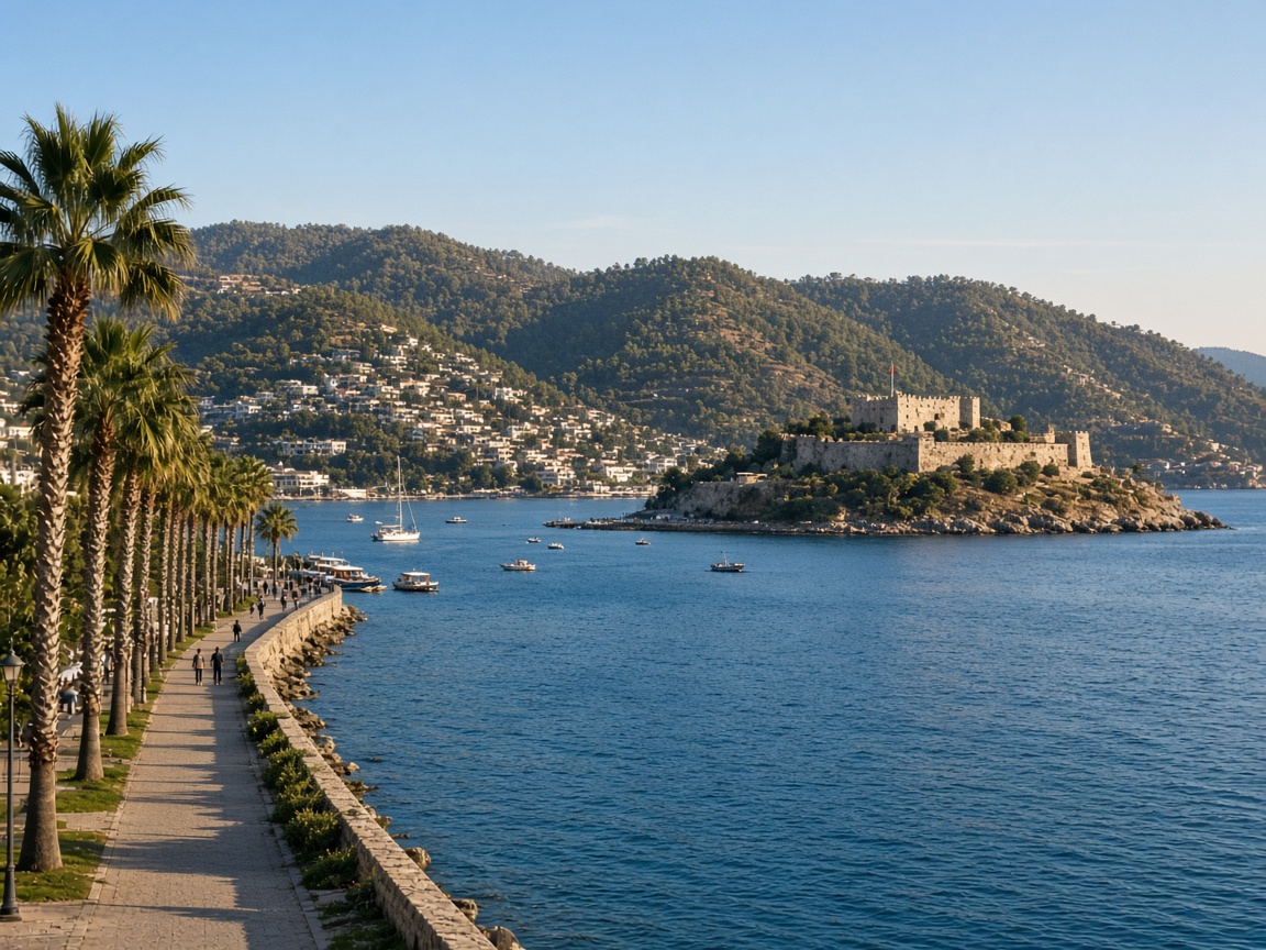 The Kuşadası seafront and Pigeon Island in the afternoon