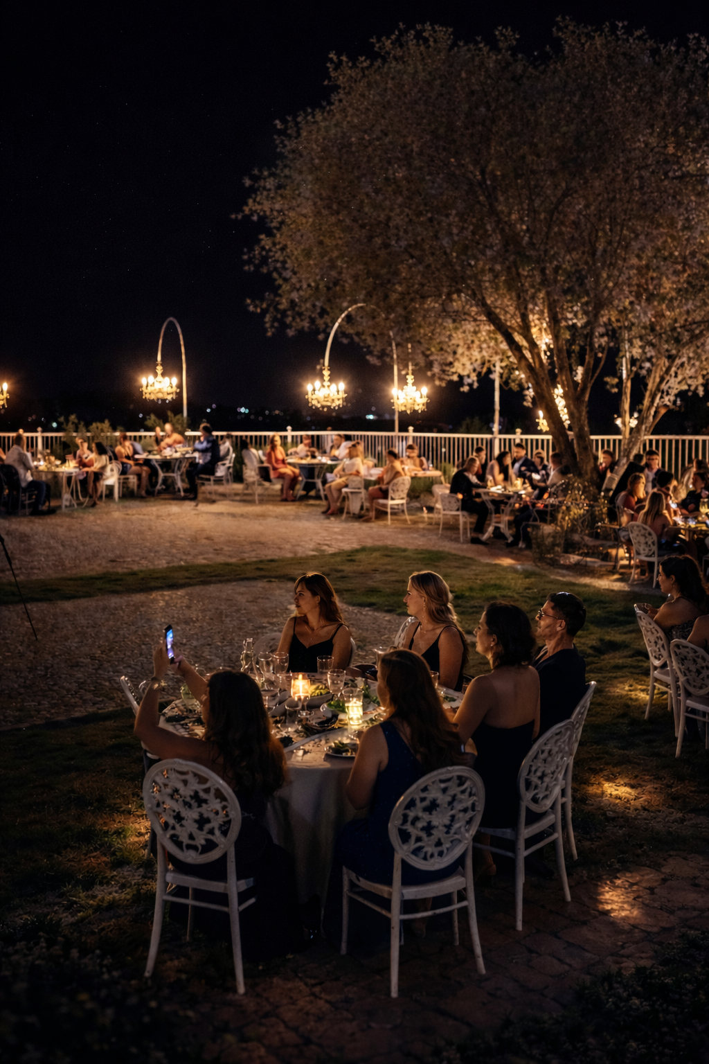 An evening at the outdoor tables under the trees at Chef’s Atolye